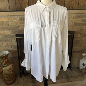 Simply Vera Vera Wang Modern White Blouse Sz XL White Roll Tab Sleeves